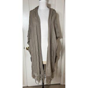 Ginger Jar‎ Short Sleeve Long Hooded Cardigan with Fringe Greige womens size XL
